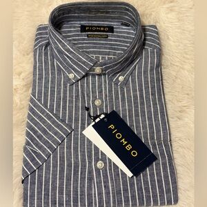 Piombo Navy and White Striped Casual Shirt